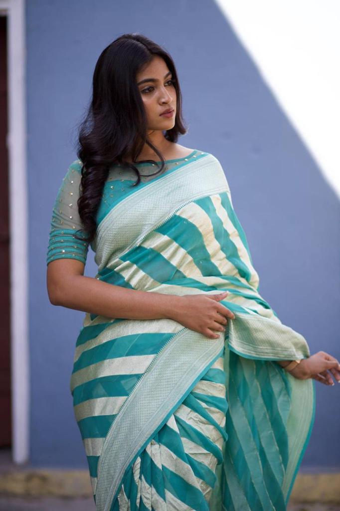 Valiba Beautiful Firozi Rich Pallu And Jacquard Saree