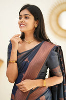 Maruti - Blue Soft Silk Saree with Jacquard Woven Border