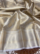Janaki – Silver Tissue Silk Saree with Jacquard Weaving Elegance