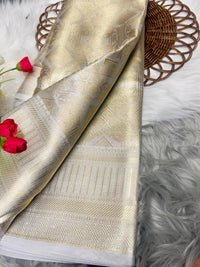 Janaki – Silver Tissue Silk Saree with Jacquard Weaving Elegance