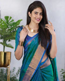 Manya - Rama Soft Silk Saree with Jacquard Weaving and Matching Blouse