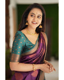 Kavya - Purple Soft Banarasi Silk Saree with Copper Jacquard Buttas