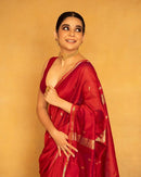 Mithali – Red Pure Linen Silk Saree with jacquard weaving work