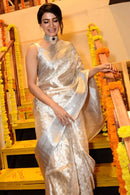 Anasuya – Silver Tissue Silk Saree with Jacquard Weaving Elegance