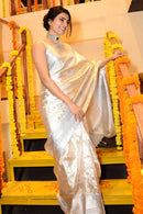 Anasuya – Silver Tissue Silk Saree with Jacquard Weaving Elegance