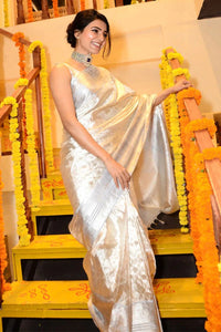 Anasuya – Silver Tissue Silk Saree with Jacquard Weaving Elegance