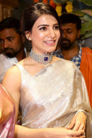 Anasuya – Silver Tissue Silk Saree with Jacquard Weaving Elegance