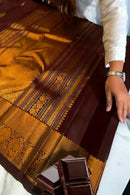 Aastha - Brown Soft Silk Saree with Jacquard Woven Motifs