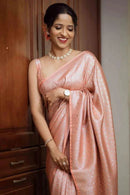 Sundari - Peach Soft Banarasi Silk Saree with Jacquard Work & Matching Blouse