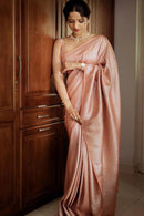 Sundari - Peach Soft Banarasi Silk Saree with Jacquard Work & Matching Blouse
