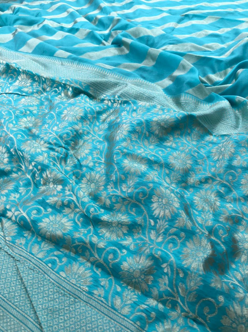 Valiba Beautiful Firozi Rich Pallu And Jacquard Saree