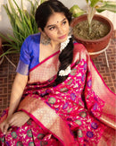 Pink With Navy Blue Fhulda Banarasi Soft Silk  Saree