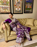 Dipali - Wine Banarasi Silk Saree with Silver Zari Floral Weaving