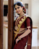 Valiba Beautiful Dark Maroon & Golden Jacquard Work Silk Designer Sarees