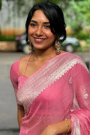 Sushila – Pink Pure Linen Silk Saree with Jacquard Detailing