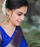 Nayira - Royal Blue Soft Silk Saree with Silver Zari Border and Matching Blouse