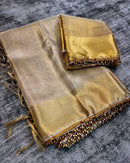 Savitri – Golden Tissue Silk Saree with Zari Weaving and Lace Work
