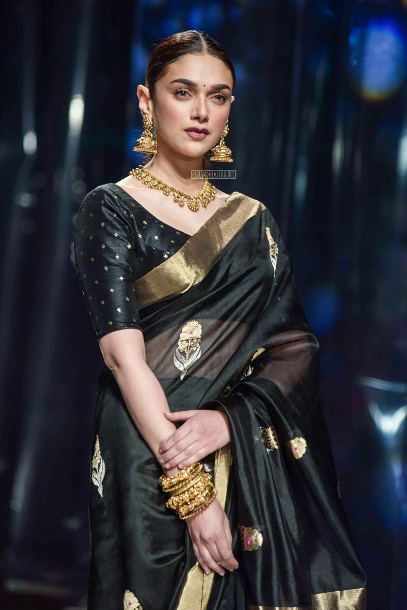 Black With Golden Butta & Zari Party Wear Lichi Designer Lichi Silk  Weaving