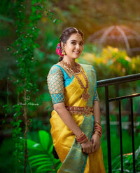 Yellow Color With Golden Zari Designer Lchi Silk Saree For Weaving