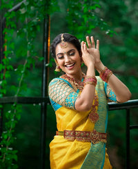 Yellow Color With Golden Zari Designer Lchi Silk Saree For Weaving