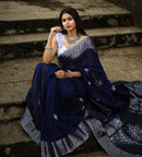 Navy Blue With Silver Patta Soft Banarasi Silk Traditional Saree