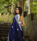 Navy Blue With Silver Patta Soft Banarasi Silk Traditional Saree