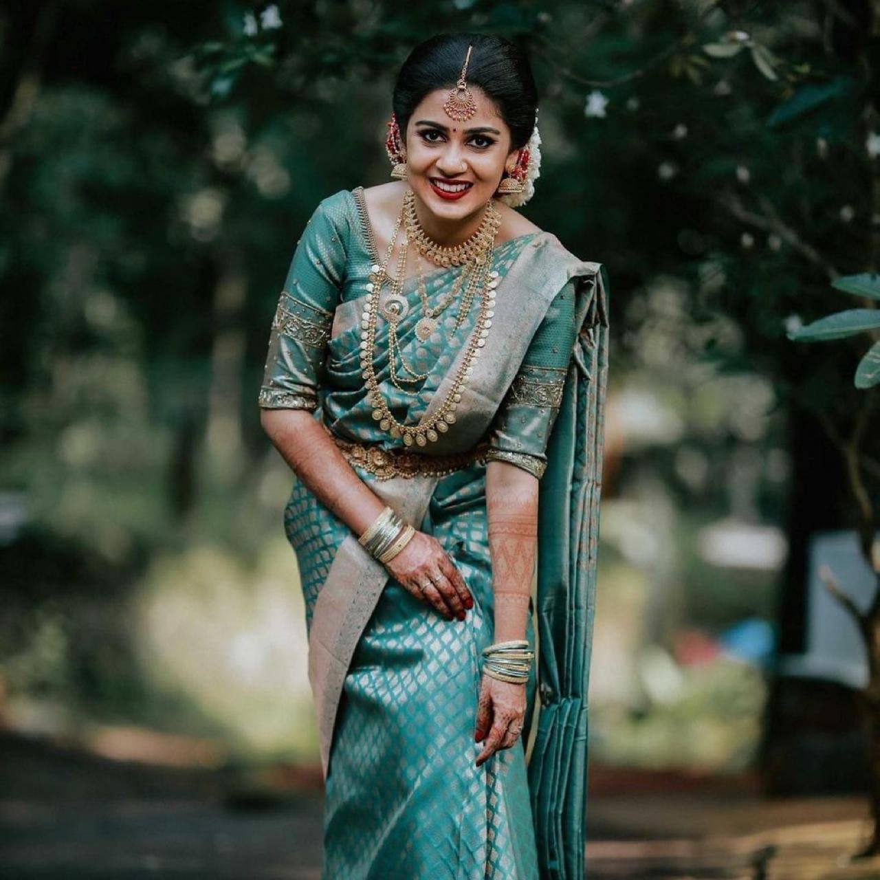 Rama Green Color Banarasi Soft Silk Saree
