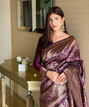 Maroon Panddi With Zari Boder Banarasi Soft silk Saree