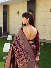 Maroon Panddi With Zari Boder Banarasi Soft silk Saree