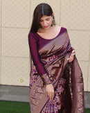 Maroon Panddi With Zari Boder Banarasi Soft silk Saree