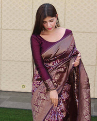 Maroon Panddi With Zari Boder Banarasi Soft silk Saree