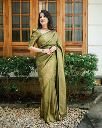 Light Green Banarsi Saree & Blouse Golden Zari Weaving