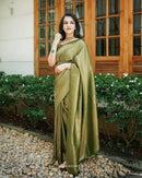 Light Green Banarsi Saree & Blouse Golden Zari Weaving