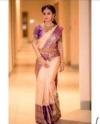 Cream With Purple Color Party Wear Designer Lichi Silk