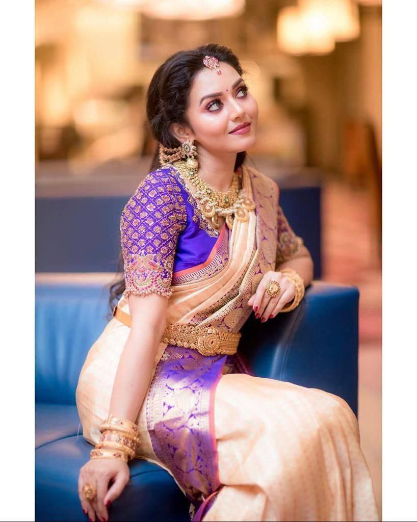 Cream With Purple Color Party Wear Designer Lichi Silk