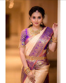 Cream With Purple Color Party Wear Designer Lichi Silk