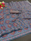 Gorgeous Wearing Ajrakh Hand Block Printed Modal Silk Saree
