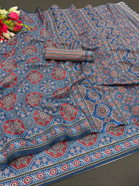 Gorgeous Wearing Ajrakh Hand Block Printed Modal Silk Saree