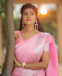 Light Pink Designer Pure Lichi Soft Silk Banarsi Saree Weaving