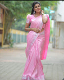 Light Pink Designer Pure Lichi Soft Silk Banarsi Saree Weaving