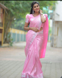 Light Pink Designer Pure Lichi Soft Silk Banarsi Saree Weaving