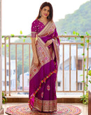 Kanchipuram Royal Purple Soft Silk Banarasi Lichi Silk Saree