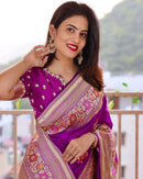 Kanchipuram Royal Purple Soft Silk Banarasi Lichi Silk Saree
