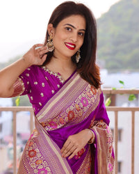 Kanchipuram Royal Purple Soft Silk Banarasi Lichi Silk Saree