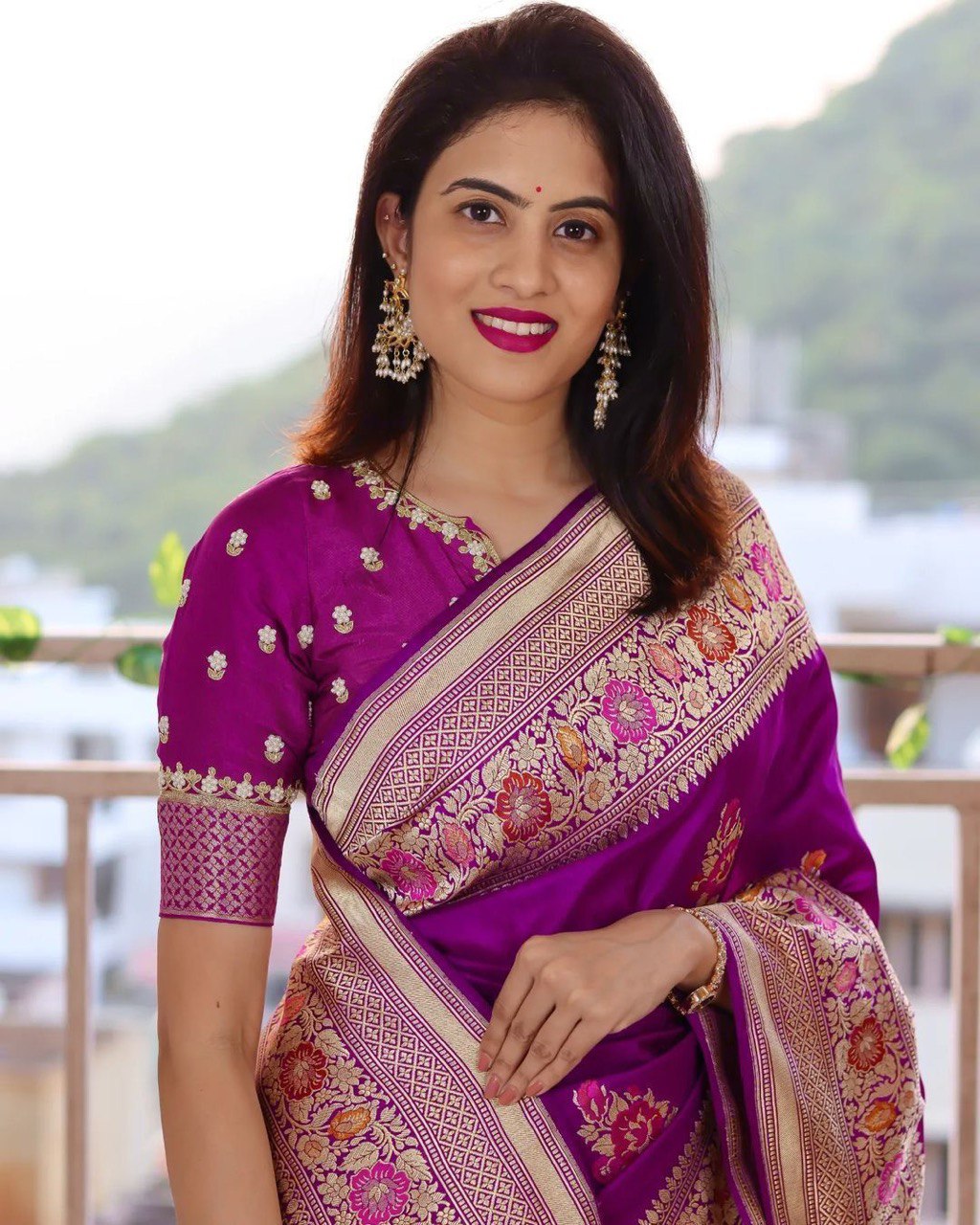 Kanchipuram Royal Purple Soft Silk Banarasi Lichi Silk Saree