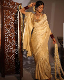 Lithg Yollew With Golden Broder Zari Soft Cotton Silk Finish Designer Saree