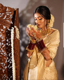 Lithg Yollew With Golden Broder Zari Soft Cotton Silk Finish Designer Saree