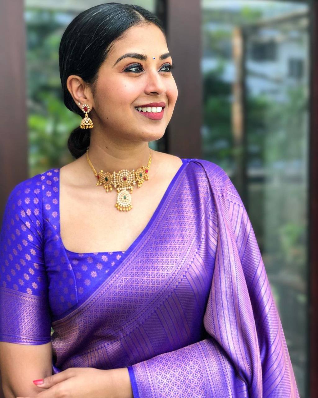 Dark Blue And Lichi Silk Saree