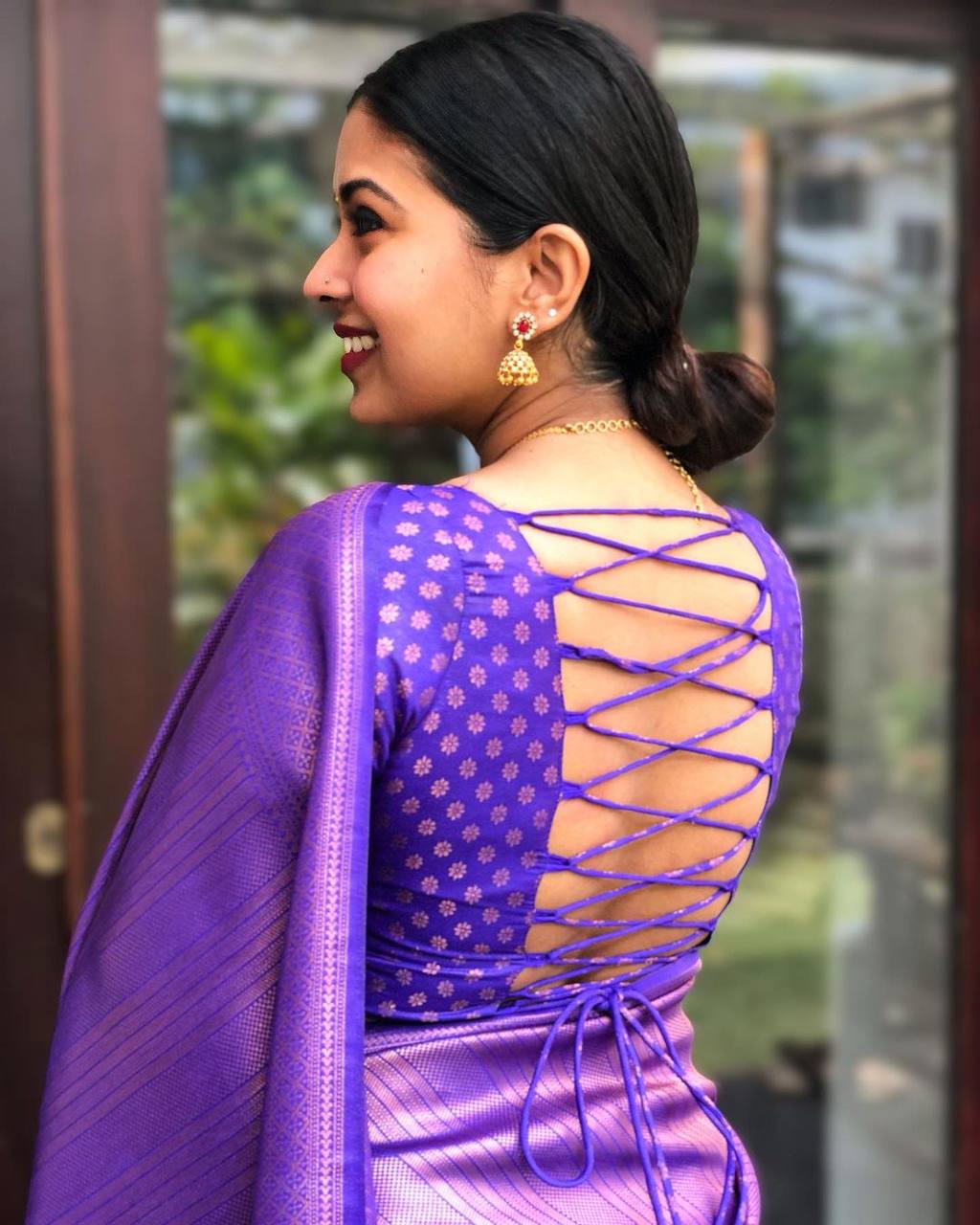 Dark Blue And Lichi Silk Saree
