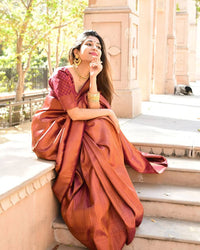 Splendiferous Maroon Soft Banarasi Silk Saree With Enchanting Blouse